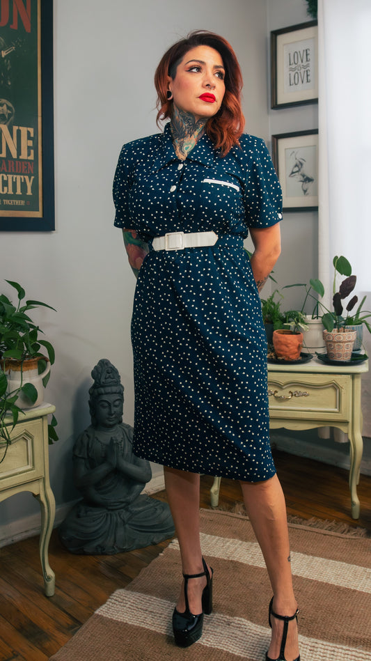 VTG Tabby of Calofornia blue print dress